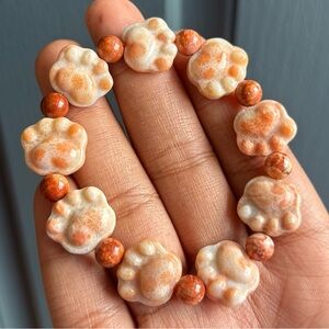 HQ Coral Jasper Cat Paw Crystal Bracelet 16mm